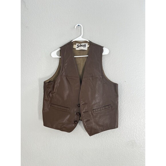 Vintage Schott NYC Sportswear Mens Brown Lined Leather Vest Size Large
